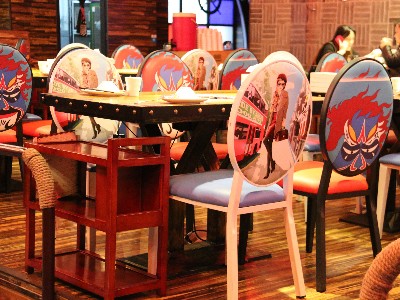四人位大理石火锅桌电磁炉烧烤饭店主题餐厅火锅料理店桌椅子组合