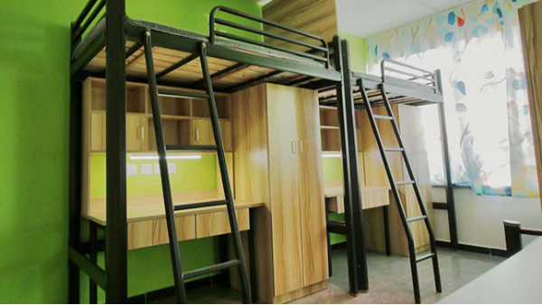 员工宿舍带柜公寓床学校大学生公寓床组合上床下桌钢制连体多功能
